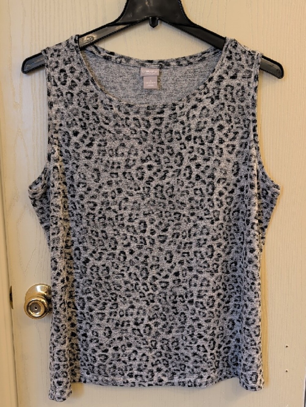 Chico's Zenergy Leopard Print Tank Top Size 3 (16/18) Gray Black Sleeveless Knit